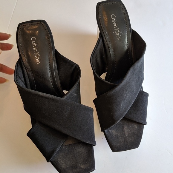 Calvin Klein platform cross strap wedges black sandals y2k 90s - Picture 5 of 6